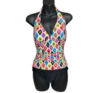 BEAUTIFUL Tropical Honey one piece Halterneck Swimsuit, SIZE 8 US, women's geome